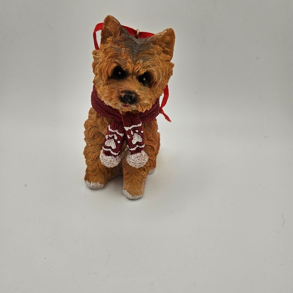 Yorkshire Terrier Dog Christmas Ornament Figurine w/ Scarf Resin Holiday‎ Decor